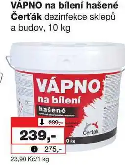 Barvy a laky drogerie VÁPNO na bílení hašené Čerťák dezinfekce sklepů a budov nabídka