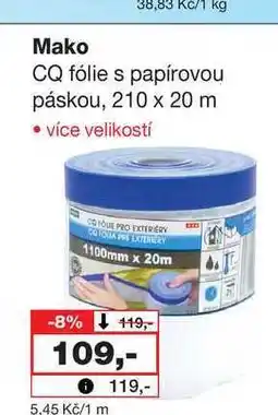 Barvy a laky drogerie Kc/1 kg Mako CQ fólie s papírovou páskou, 210 x 20 m nabídka