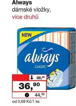 Barvy a laky drogerie Always dámské vložky, více druhů nabídka