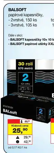 Barvy a laky drogerie BALSOFT papírové kapesníčky, - 2vrstvé, 150 ks nabídka