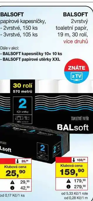 Barvy a laky drogerie BALSOFT 2vrstvý toaletní papír, 19 m, 30 rolí nabídka