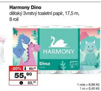 Barvy a laky drogerie Harmony Dino dětský 3vrstvý toaletní papír, 17,5 m, 8 rolí nabídka