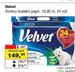Barvy a laky drogerie Velvet 3vrstvý toaletní papír, 16,95 m, 24 rolí nabídka
