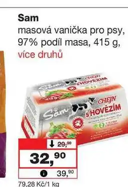 Barvy a laky drogerie Sam masová vanička pro psy, 97% podíl masa nabídka