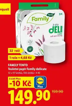Lidl FAMILY TENTO Toaletní papír Family delicate, 32x 117 útržků nabídka