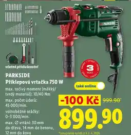 Lidl PARKSIDE Příklepová vrtačka 750 W max nabídka