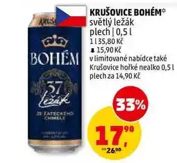 Penny Market KRUŠOVICE BOHÉM světlý ležák plech nabídka