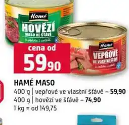 Terno HAMÉ MASO VEPROVE VE VLASTNI 400 g vepřové ve vlastní šťávě 400 g hovězí ve šťávě nabídka