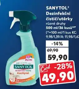 Kaufland SANYTOL Dezinfekční čistič/utěrky nabídka