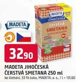 Trefa MADETA JIHOČESKÁ ČERSTVÁ SMETANA 250 ml ke šlehání, 33% tuku nabídka