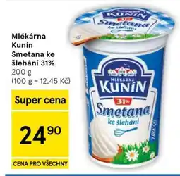 Tesco Mlékárna Kunín Smetana ke šlehání 31% nabídka