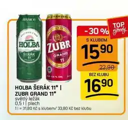 Flop HOLBA ŠERÁK 11* | ZUBR GRAND 11* světlý ležák 0,51 plech nabídka