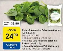 Tesco Polabská zelenina Baby špenát praný, 125 g, balený nabídka
