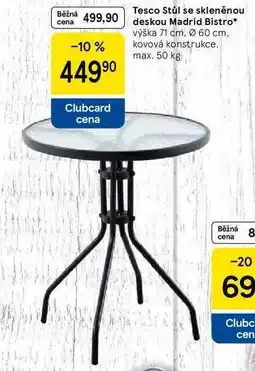 Tesco Tesco Stůl se skleněnou deskou Madrid Bistro, výška 71 cm, Ø 60 cm. kovová konstrukce. max nabídka