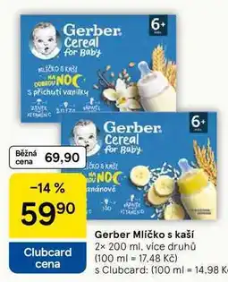 Tesco Gerber Mlíčko s kaší 6+, 2x 200 ml, více druhů nabídka