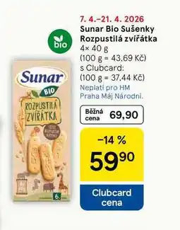 Tesco Sunar Bio Sušenky Rozpustilá zvířátka, 4× nabídka