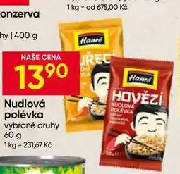Hruška Hamé Nudlová polévka vybrané druhy nabídka
