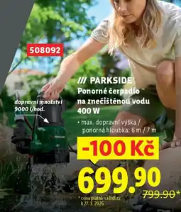 Lidl PARKSIDE Ponorné čerpadlo na znečištěnou vodu 400 W nabídka
