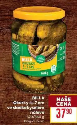 Billa BILLA Okurky 4–7 cm ve sladkokyselém nálevu nabídka