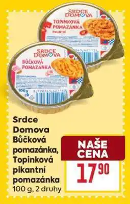 Billa Srdce Domova Bůčková pomazánka, Topinková pikantní pomazánka nabídka