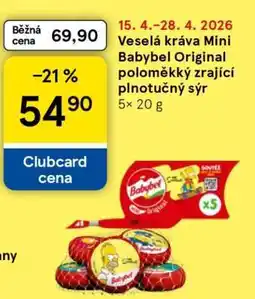 Tesco Veselá kráva Mini Babybel Original poloměkký zrající plnotučný sýr 5×20 g nabídka