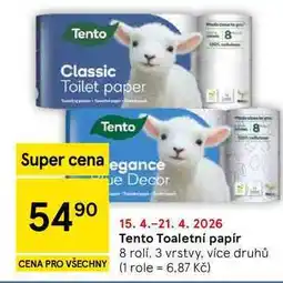 Tesco Tento Toaletní papír 8 rolí, 3 vrstvy, více druhů nabídka