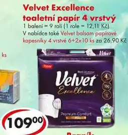 CBA Velvet Excellence toaletní papír 4 vrstvý, 9 rolí nabídka