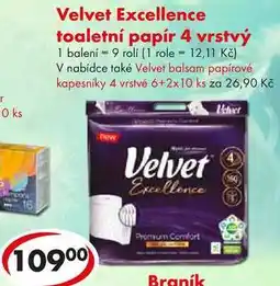 CBA Velvet Excellence toaletní papír 4 vrstvý, 9 rolí nabídka