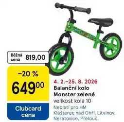Tesco Balanční kolo Monster zelené, velikost kola 10 nabídka
