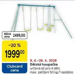 Tesco Dětská houpačka, určená až pro 4 děti. max. zatížení 50 kg/1 sedátko nabídka