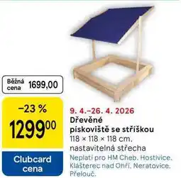 Tesco Dřevěné pískoviště se stříškou, 118 × 118 × 118 cm. nastavitelná střecha nabídka