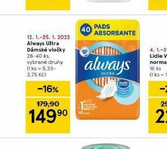 Tesco Always ultra dámské vložky nabídka