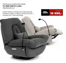 Jamall Polohovací elektrické křeslo TV-7081 GREY2 | LAN2 nabídka