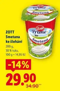 Lidl ZOTT smetana ke šlehání nabídka
