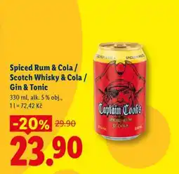 Lidl Spiced Rum & Cola / Scotch Whisky & Cola / Gin & Tonic nabídka