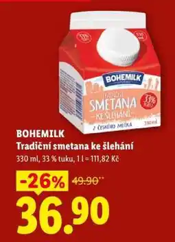 Lidl Bohemilk TRADIČNÍ SMETANA KE ŠLEHÁNÍ nabídka