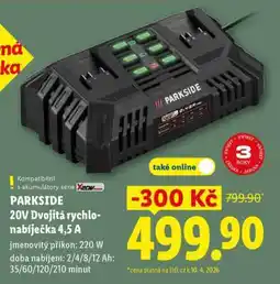 Lidl Parkside 20V Dvojitá rychlonabíječka 4,5 A nabídka