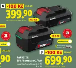 Lidl PARKSIDE 20V Akumulátor 2/4 Ah nabídka