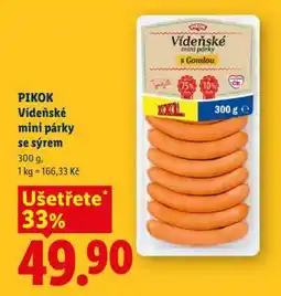 Lidl PIKOK Vídeňské mini párky se sýrem nabídka