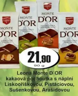Adam Leona Monte D'OR kakaová pochoutka s náplní Lískooříškovou, Pistáciovou, Sušenkovou, Arašidovou nabídka