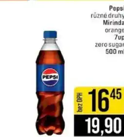 Jip Pepsi různé druhy Mirinda orange 7up zero sugar nabídka