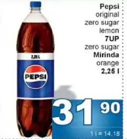 Jip Pepsi original zero sugar lemon 7UP zero sugar Mirinda orange nabídka