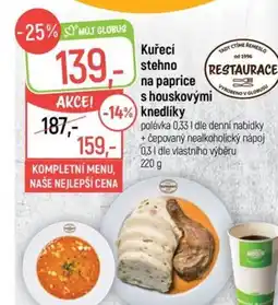 Globus Kuřecí stehno na paprice s houskovými knedlíky nabídka