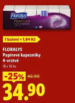 Lidl FLORALYS Papírové kapesníky 4-vrstvé, 18x 10 ks nabídka