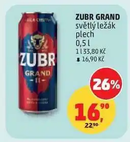 Penny Market ZUBR GRAND světlý ležák plech 0,5 l nabídka