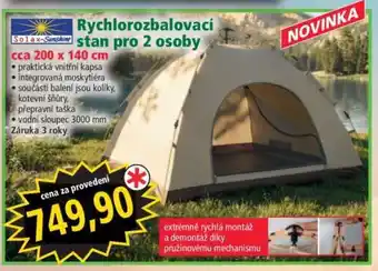 Rychlorozbalovací stan pro 2 osoby