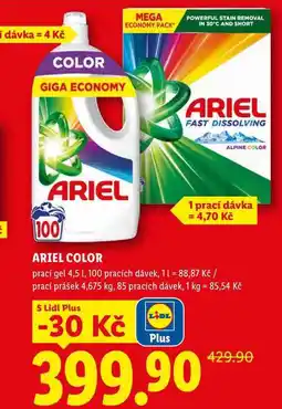 Lidl ARIEL COLOR, prací gel 4,5 l/100 PD, prací prášek 4,675 kg/85 PD nabídka