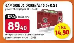 Terno GAMBRINUS ORIGINÁL 10 6x 0,5l pivo světlé výčepní nabídka