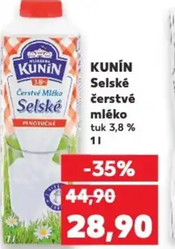 Kaufland KUNIN Selské čerstvé mléko tuk 3,8% nabídka