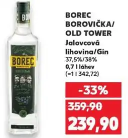 Kaufland BOREC BOROVIČKA/ OLD TOWER Jalovcová lihovina/Gin nabídka